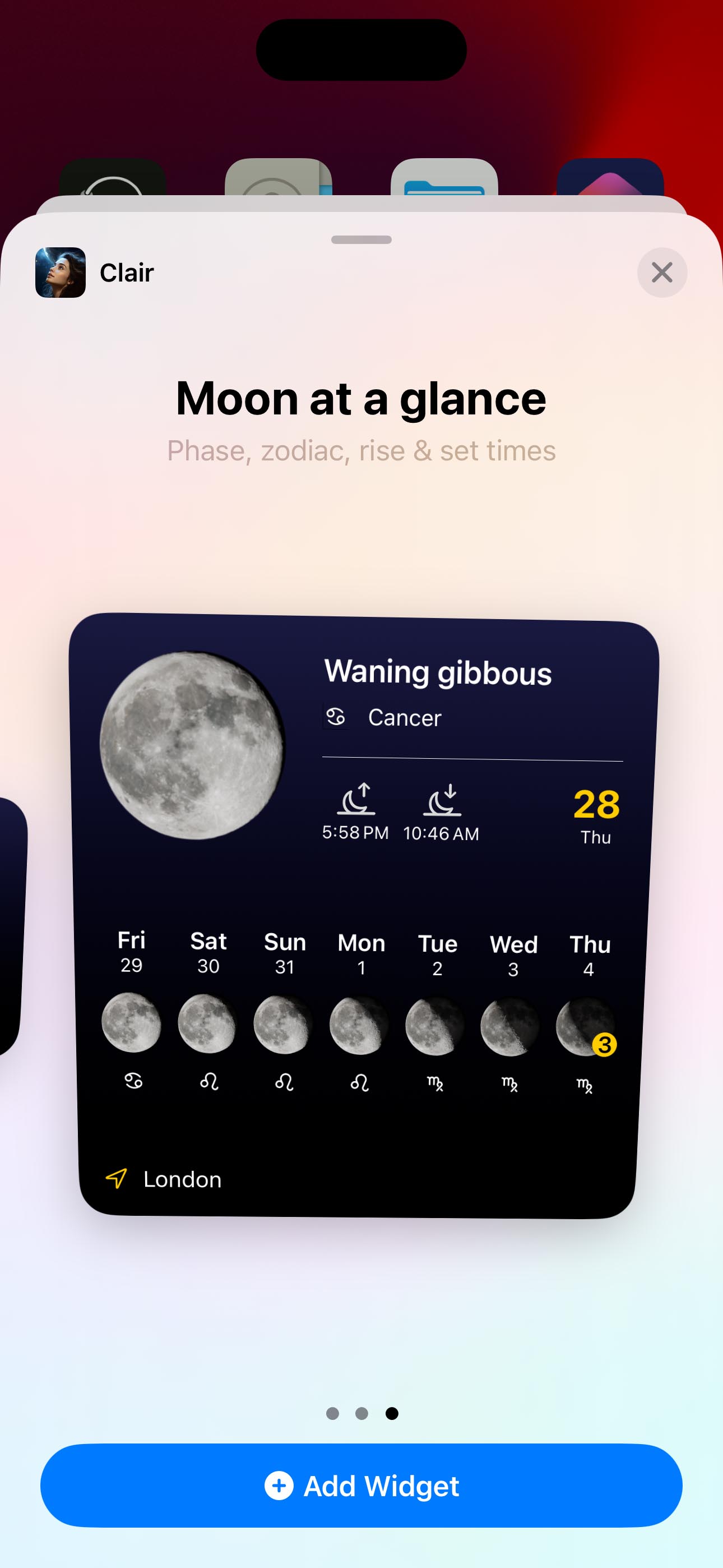 Select Widget to Add to iPhone Homescreen